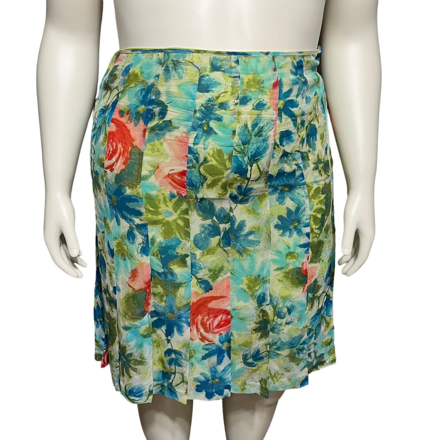 Ann Taylor 100% Silk Green Floral Pleated Pencil Skirt Sz-14