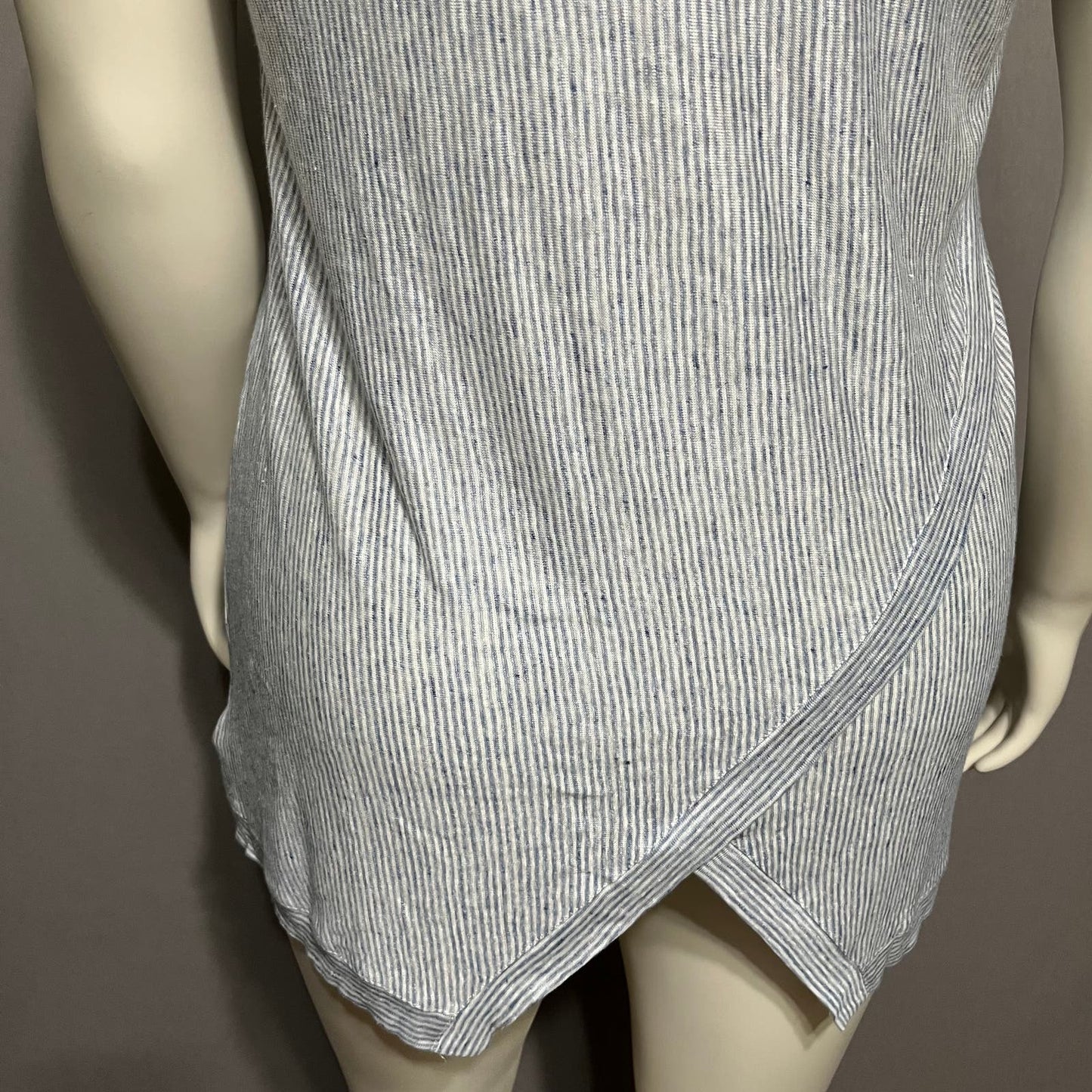 Christian Siriano Blue Striped 100% Linen Tank Top Sz-1X