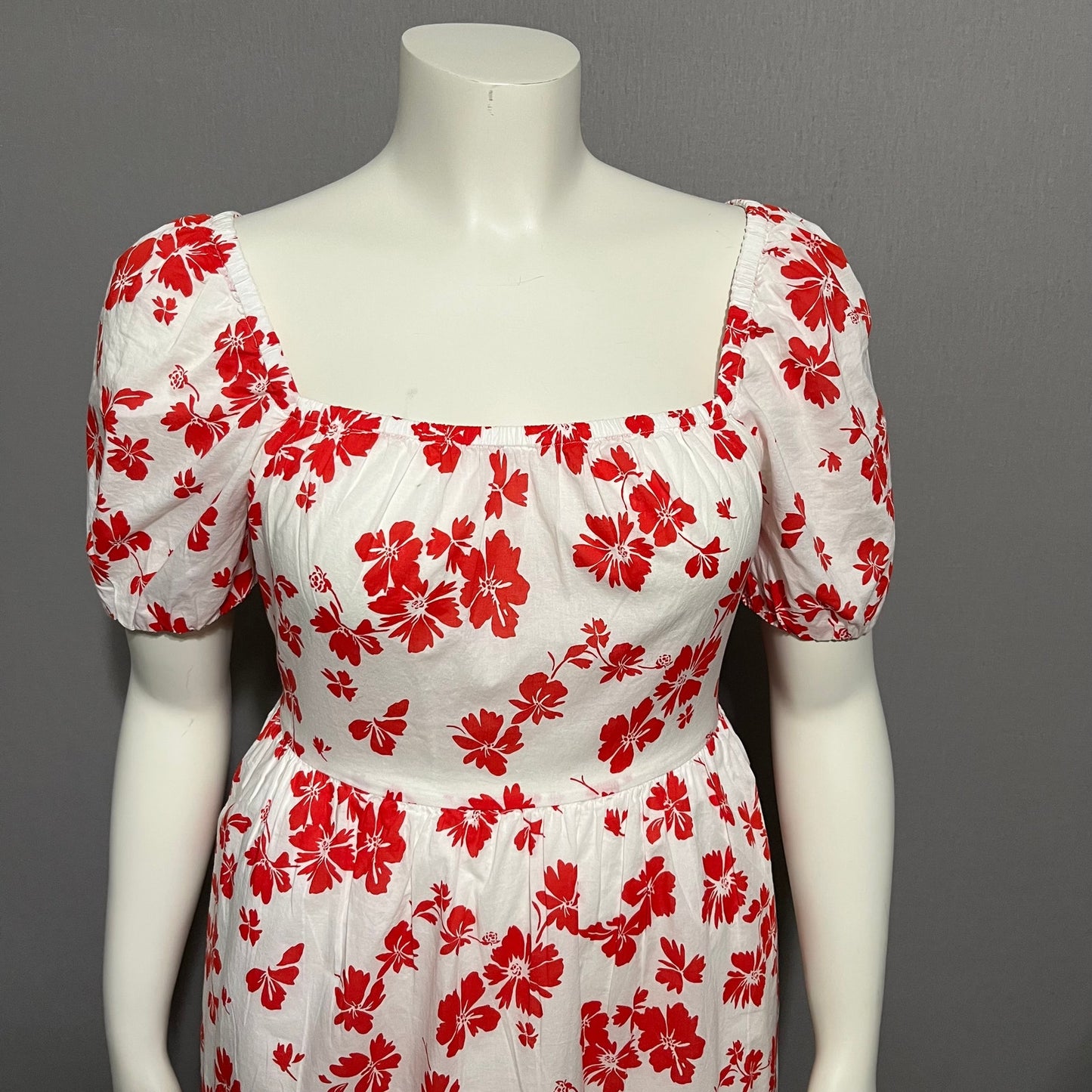 J. Crew Red Floral Short Sleeve Cotton Midi Ruffle Hem Dress Sz-8