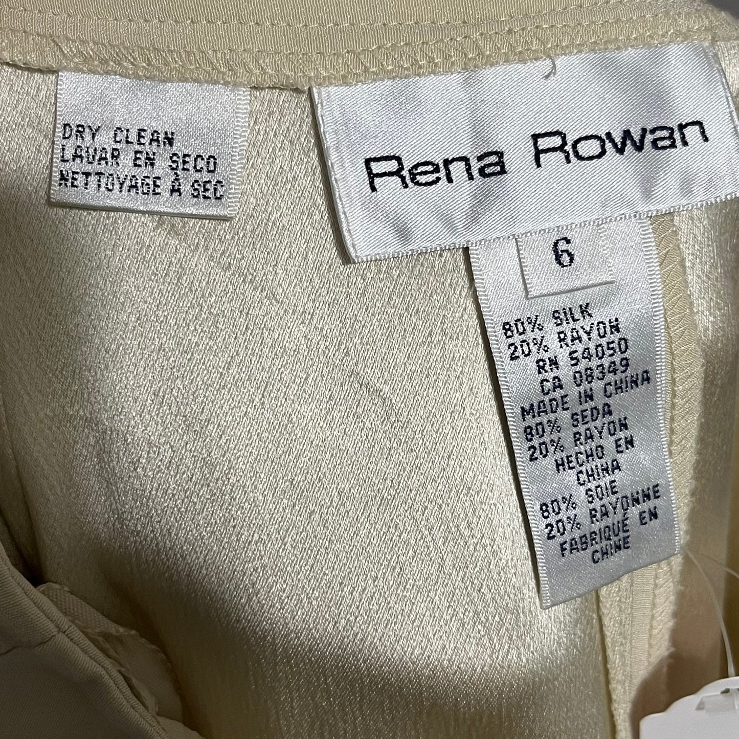 Rena Rowan Crème Silk Blend Embroidered Hem Trouser Pants Sz-6