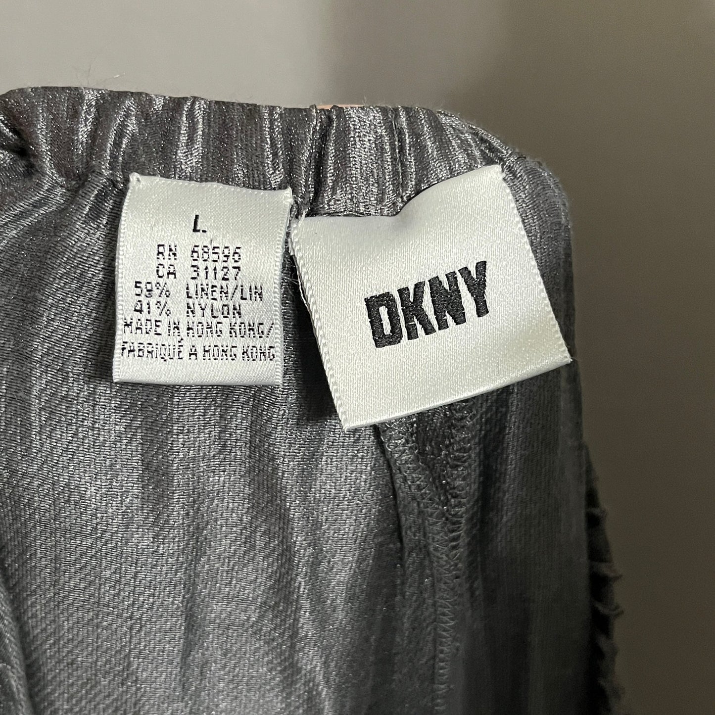 DKNY Women’s Silver Linen Blend Drawsting Casual Pants Sz-Large