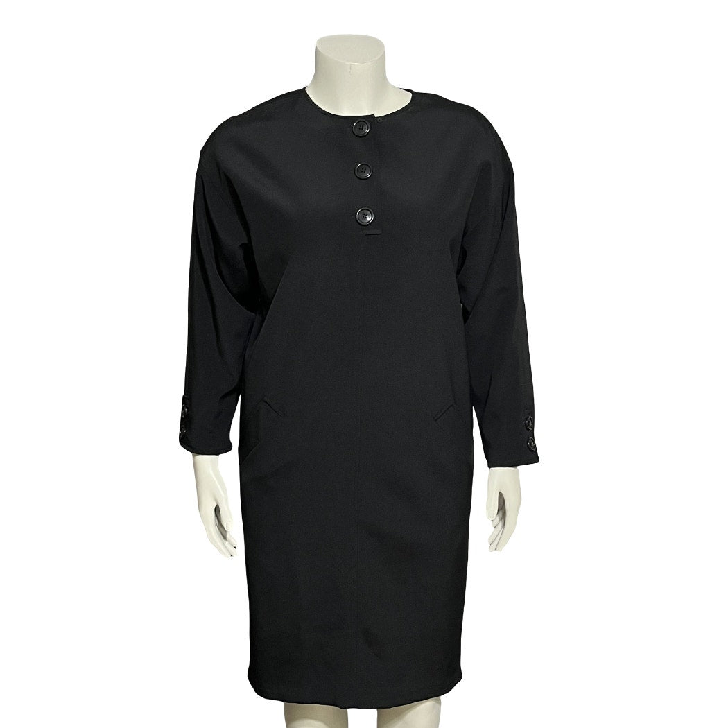 Vintage Black 100% Silk Pullover W-Pockets Shift Dress Sz-10 Medium