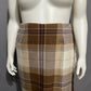 Talbots 100% Lambswool Plaid Wrap Quilted Brown Cream Skirt Sz-14W