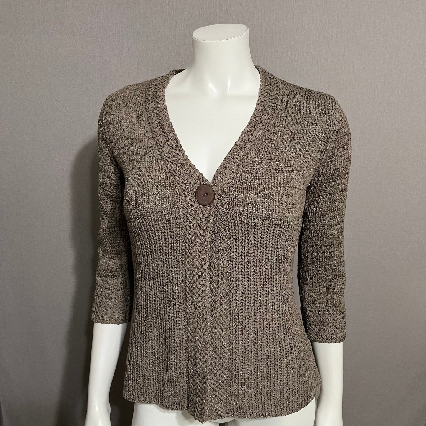 Carole Little Grayish Brown One Button Cardigan Sweater Sz-XS