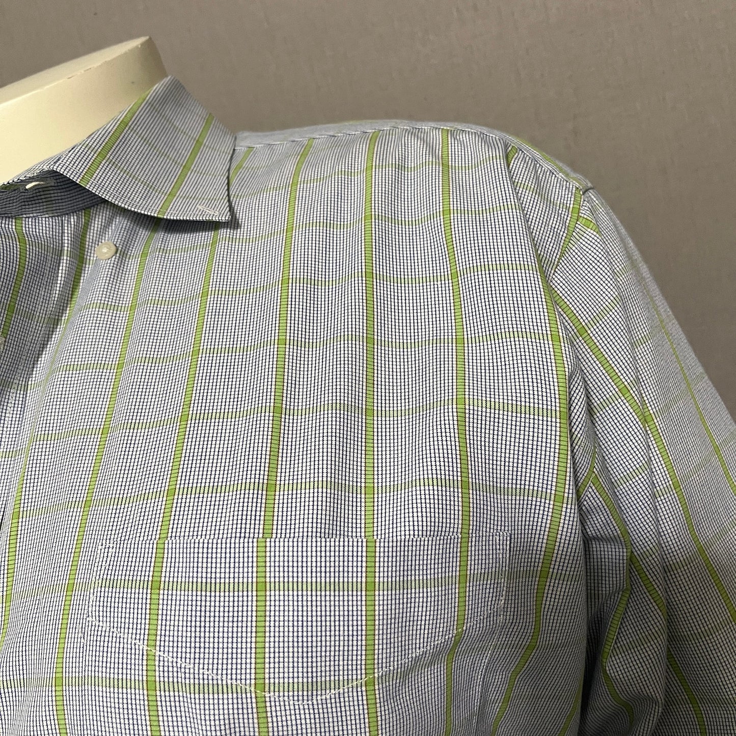 Alan Flusser Men’s XL Window Pane Button Up Blue Green Long Sleeve