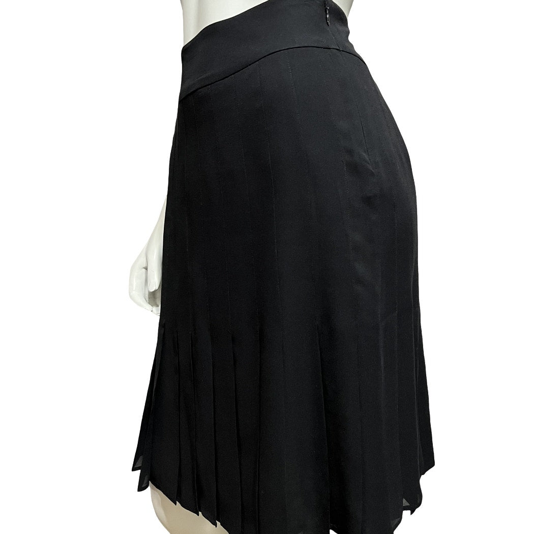 Kate Hill 100% Silk Black Knife Pleated Knee Length Skirt Sz-6P