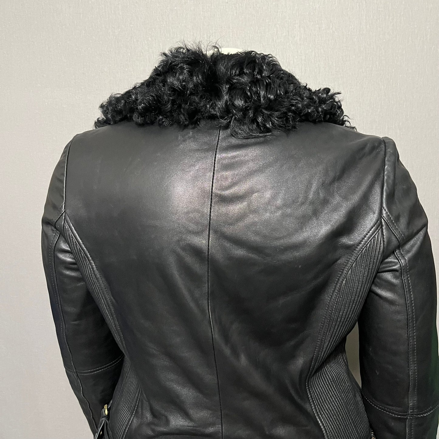 Wilsons Leather Lamb Fur Collar Genuine Leather Moto Jacket Sz-Xl