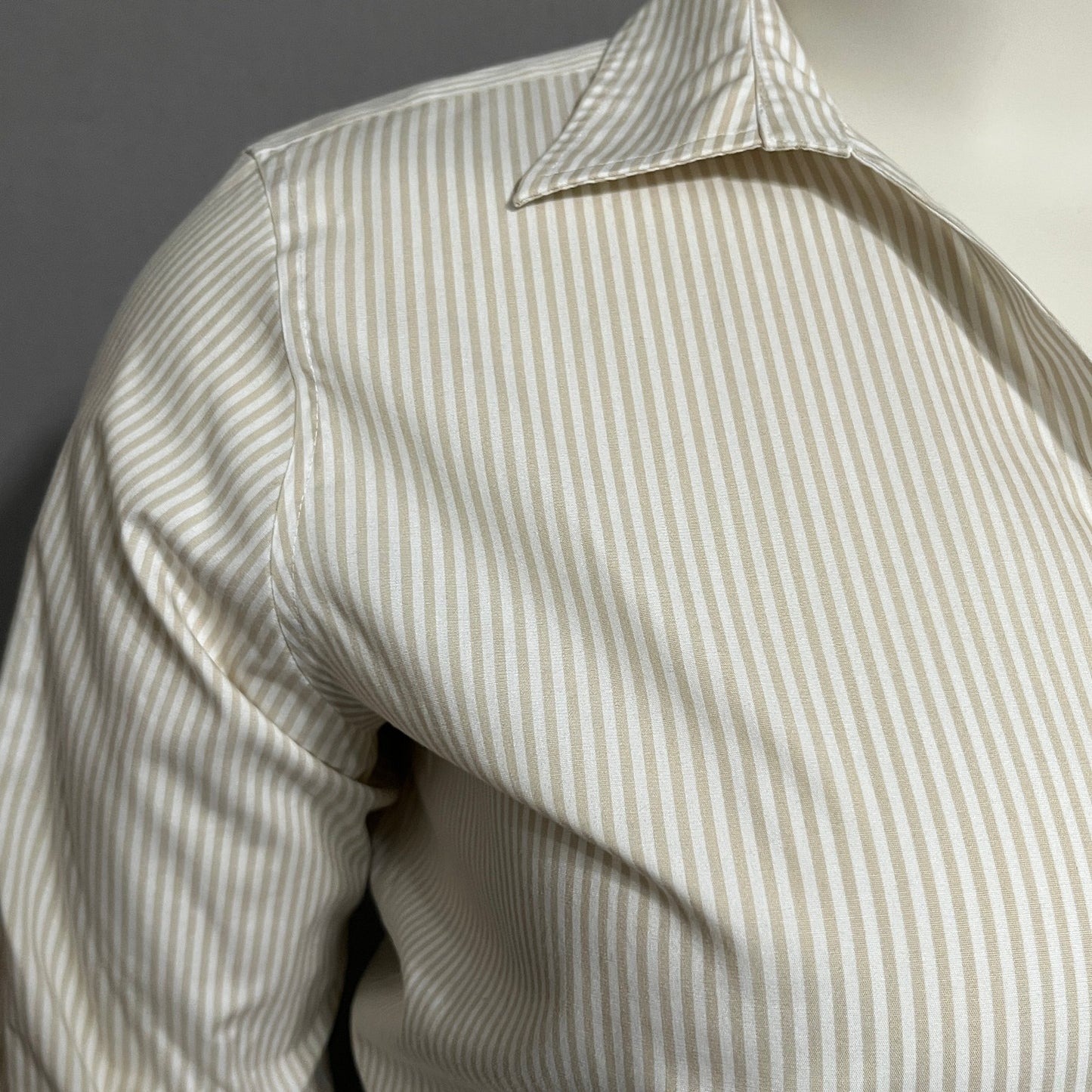 Eddie Bauer Striped Women’s Button Front Shirt 3/4 Sleeve Tan White Sz-XL