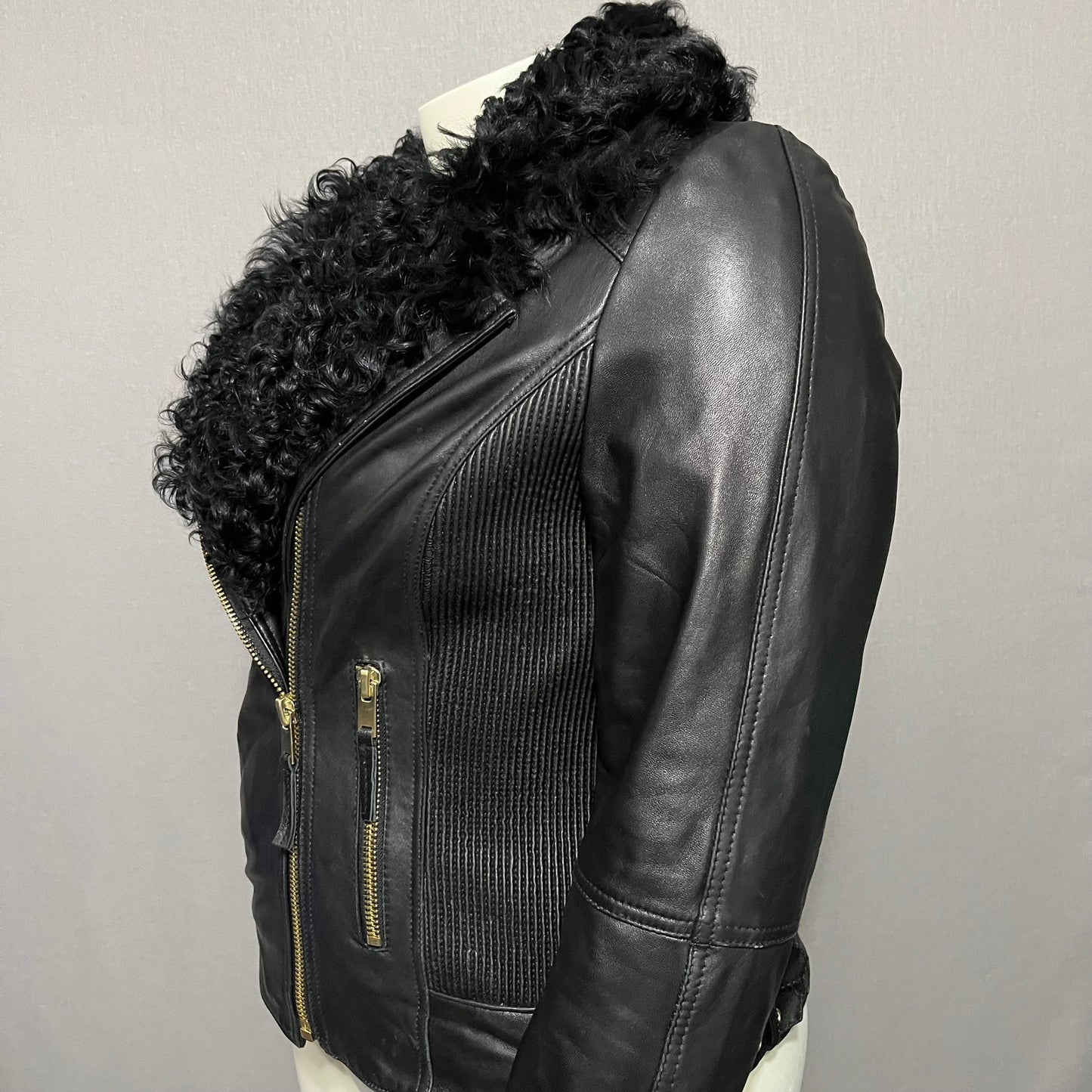 Wilsons Leather Lamb Fur Collar Genuine Leather Moto Jacket Sz-Xl