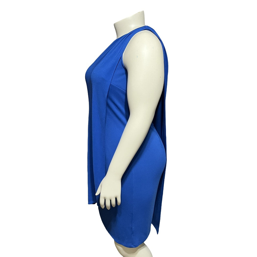 Worthington Blue Sleeveless Fitted Knit Overlay Shell Dress Sz-XL