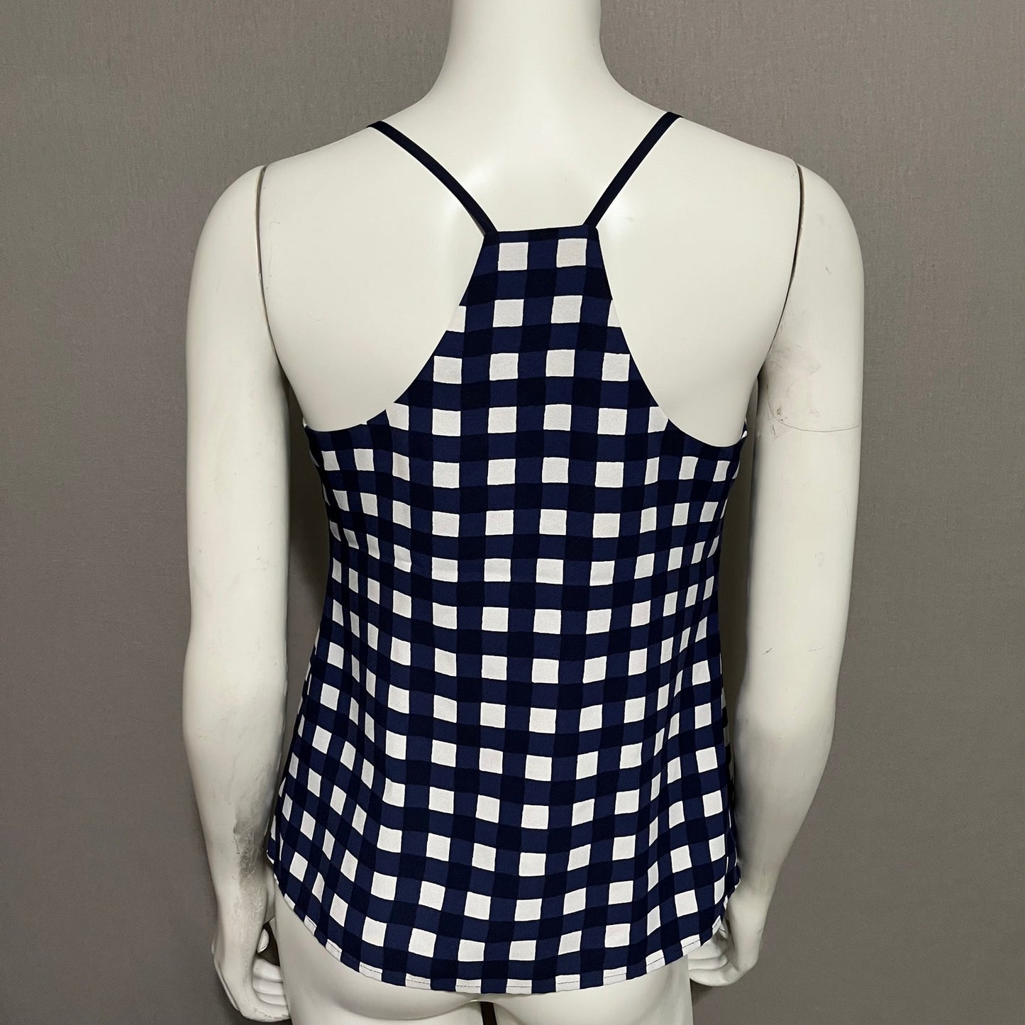 Banana Republic Checkered Print Navy White V-Neck Top