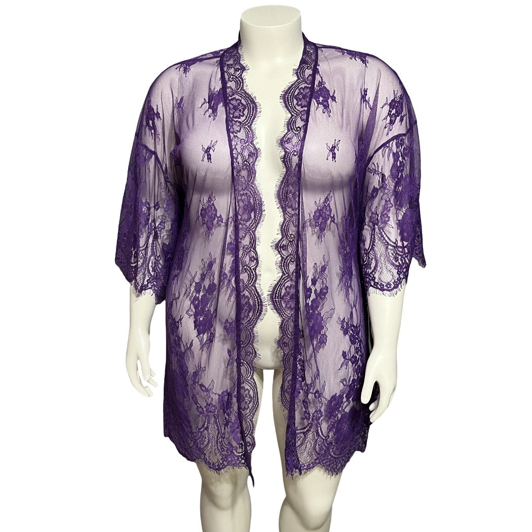 Avid Love Purple Lace Lingerie Robe Sz-2X