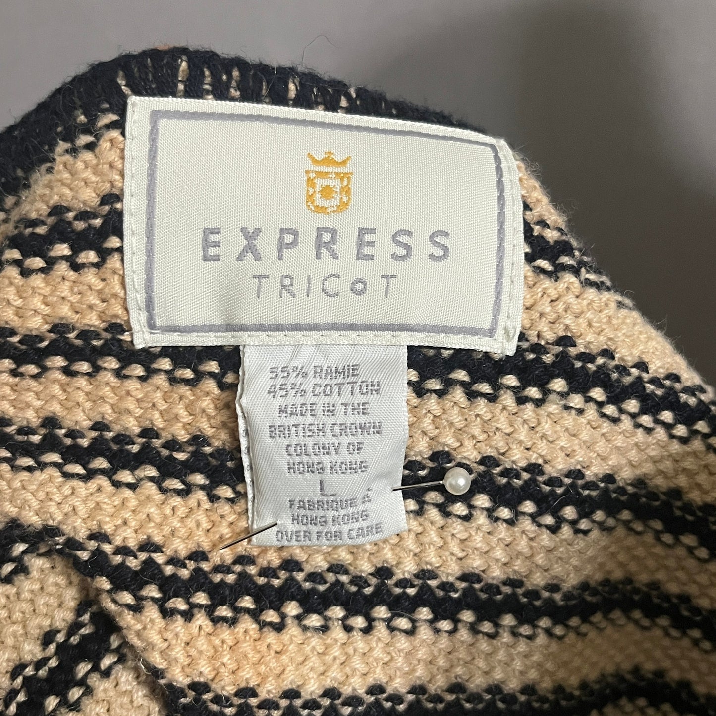 Express Tricot Women’s Cotton Ramie Striped Vest Sz-Large