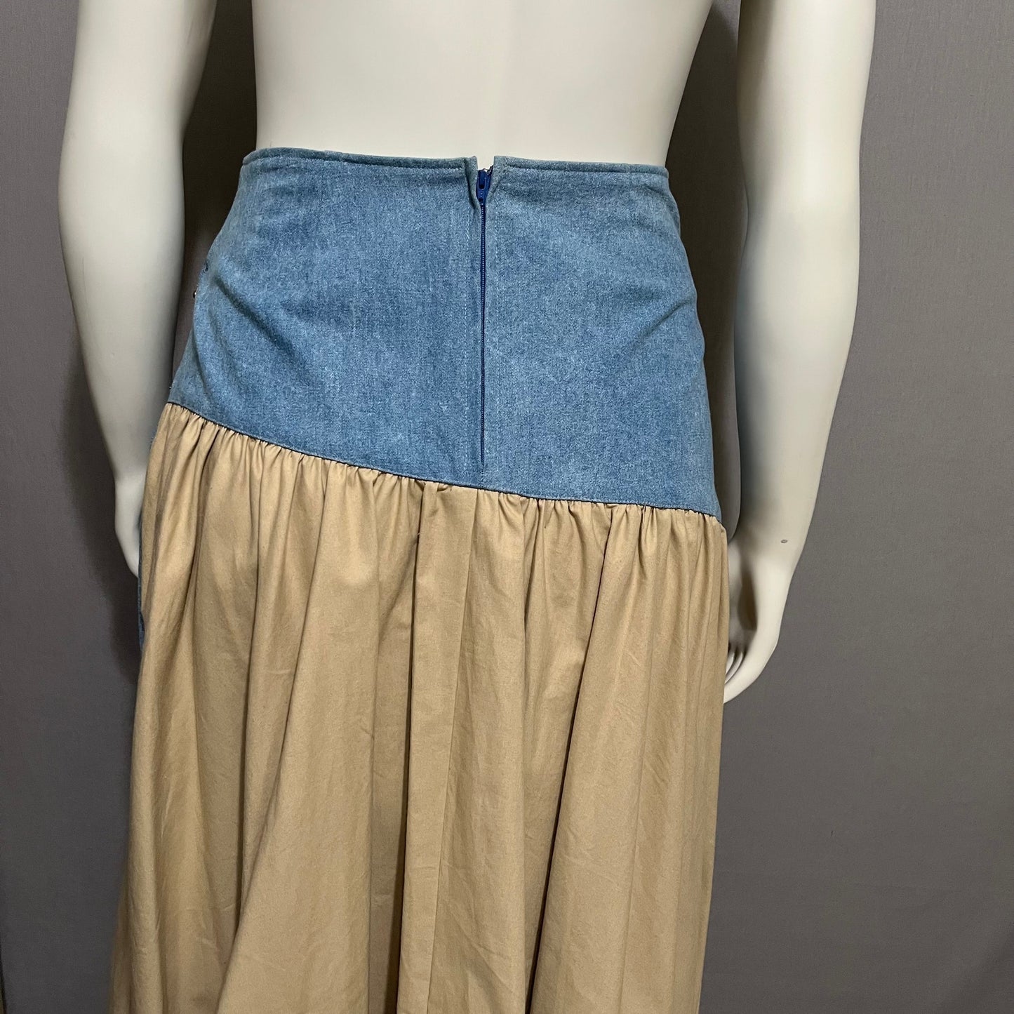 Vintage 80s Suzelle Denim Cotton Tan Pleated Drop Waist Maxi Skirt Sz-12