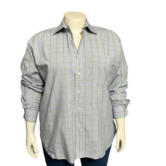 Alan Flusser Men’s XL Window Pane Button Up Blue Green Long Sleeve