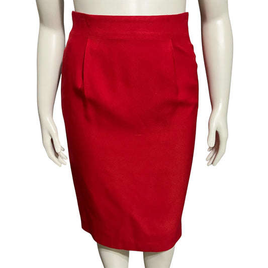 Dana Buchman Women’s Cherry Red 100% Silk Pencil Skirt Sz-10 High Waisted