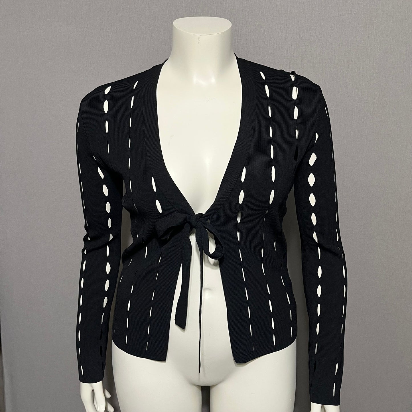 Cyrus Black Cutout Sleeve Bow Tie Cardigan Sweater Sz-Medium