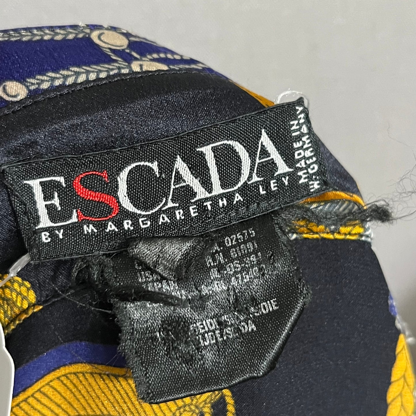 Vintage RARE Escada Military Print 100% Silk Art To Wear 100% Silk Blouse Sz-38