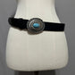 Black Faux Leather Western Silver Buckle With Turqouise Stone Belt Sz-Large