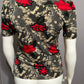 Susan Lawrence Cherry Red Floral Knit Romantic Short Sleeve Top Sz-Medium