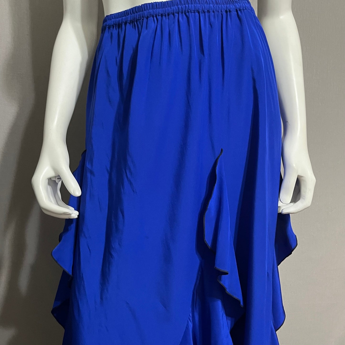 Cobalt Blue Womens With Ruffles Midi Length Flared Skirt Sz-Small