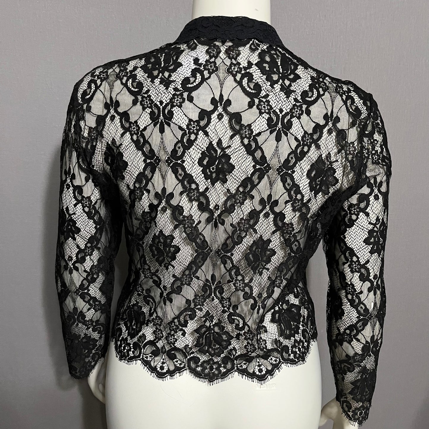 Katherine Harestad Black Allover Lace Collared Blouse Sz-Medium/Large