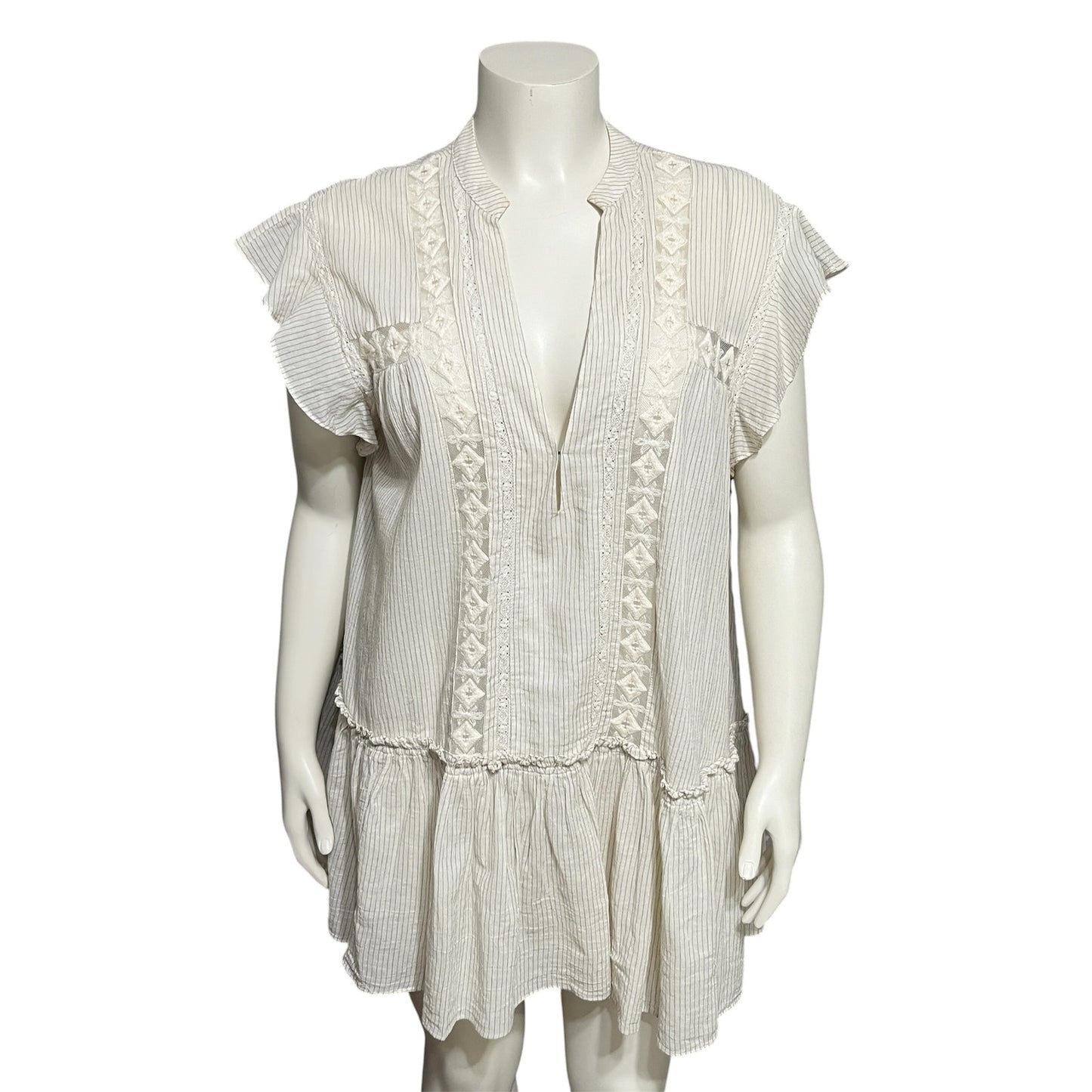 Free People Baby Blues Lace Embroidered Trim Tunic Babydoll Top Sz-Large