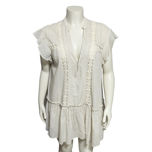 Free People Baby Blues Lace Embroidered Trim Tunic Babydoll Top Sz-Large