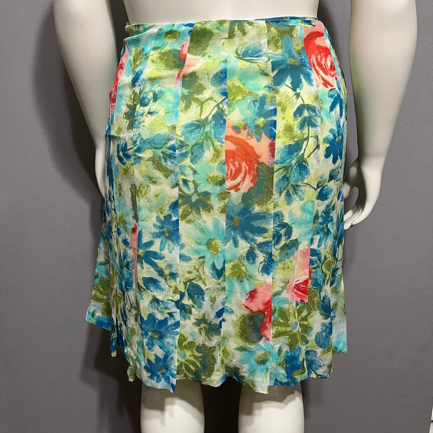 Ann Taylor 100% Silk Green Floral Pleated Pencil Skirt Sz-14