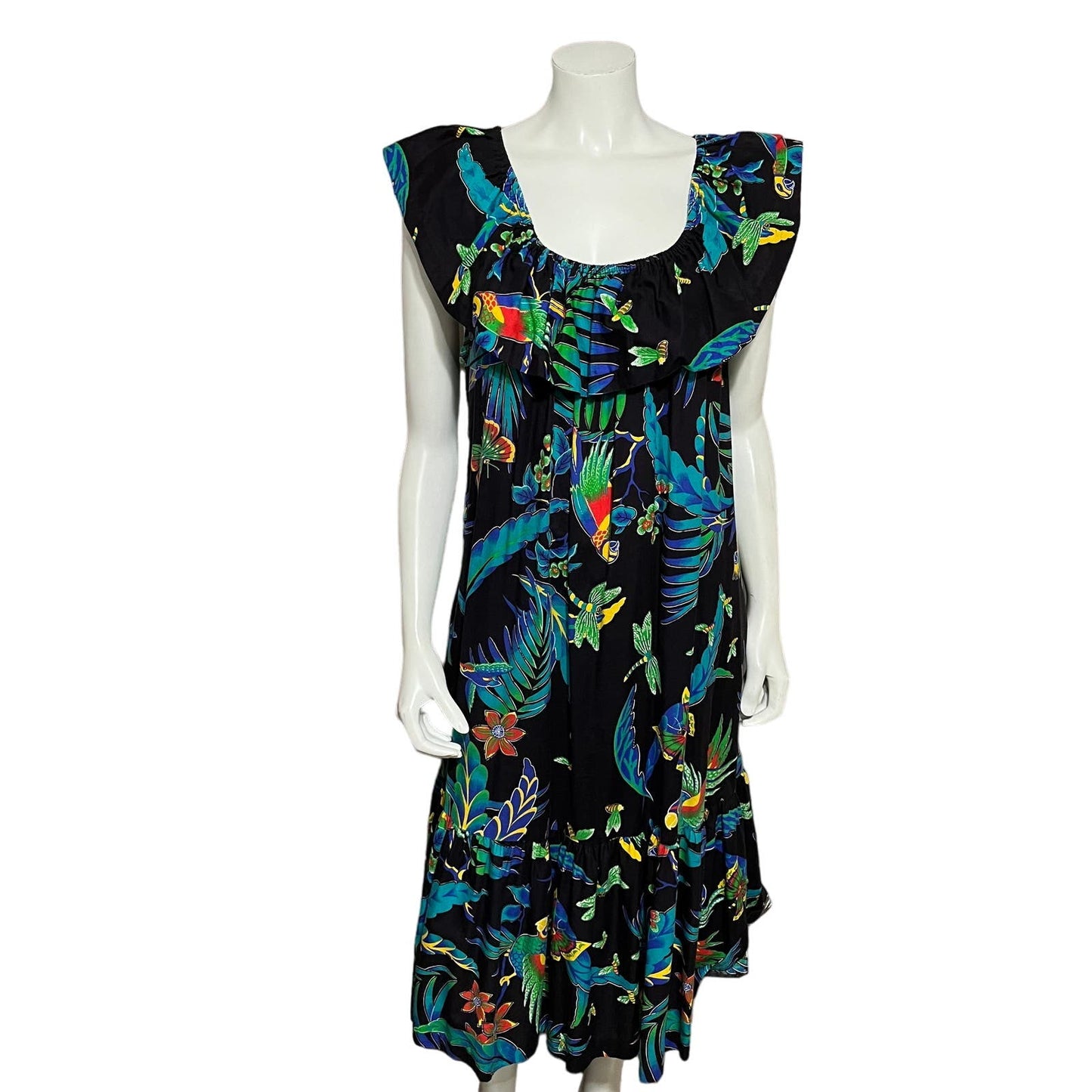 Neiman Marcus Vintage Parrot Artsy Print Cotton Dress Sz-Large