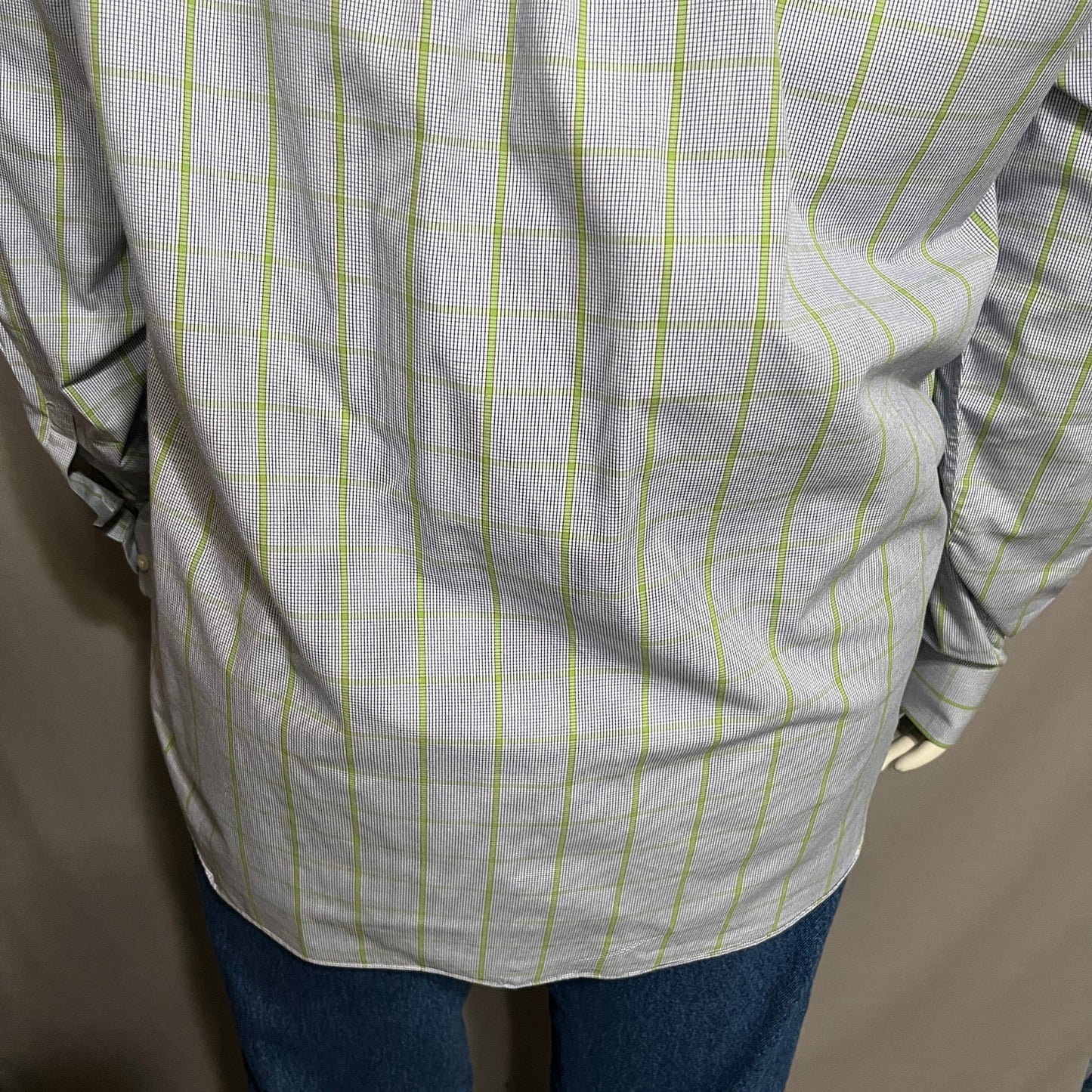 Alan Flusser Men’s XL Window Pane Button Up Blue Green Long Sleeve