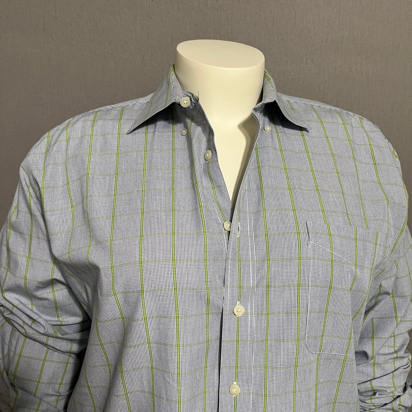 Alan Flusser Men’s XL Window Pane Button Up Blue Green Long Sleeve