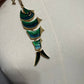 Vintage Enamel Emerald Green Articulated Fish Pendant Necklace