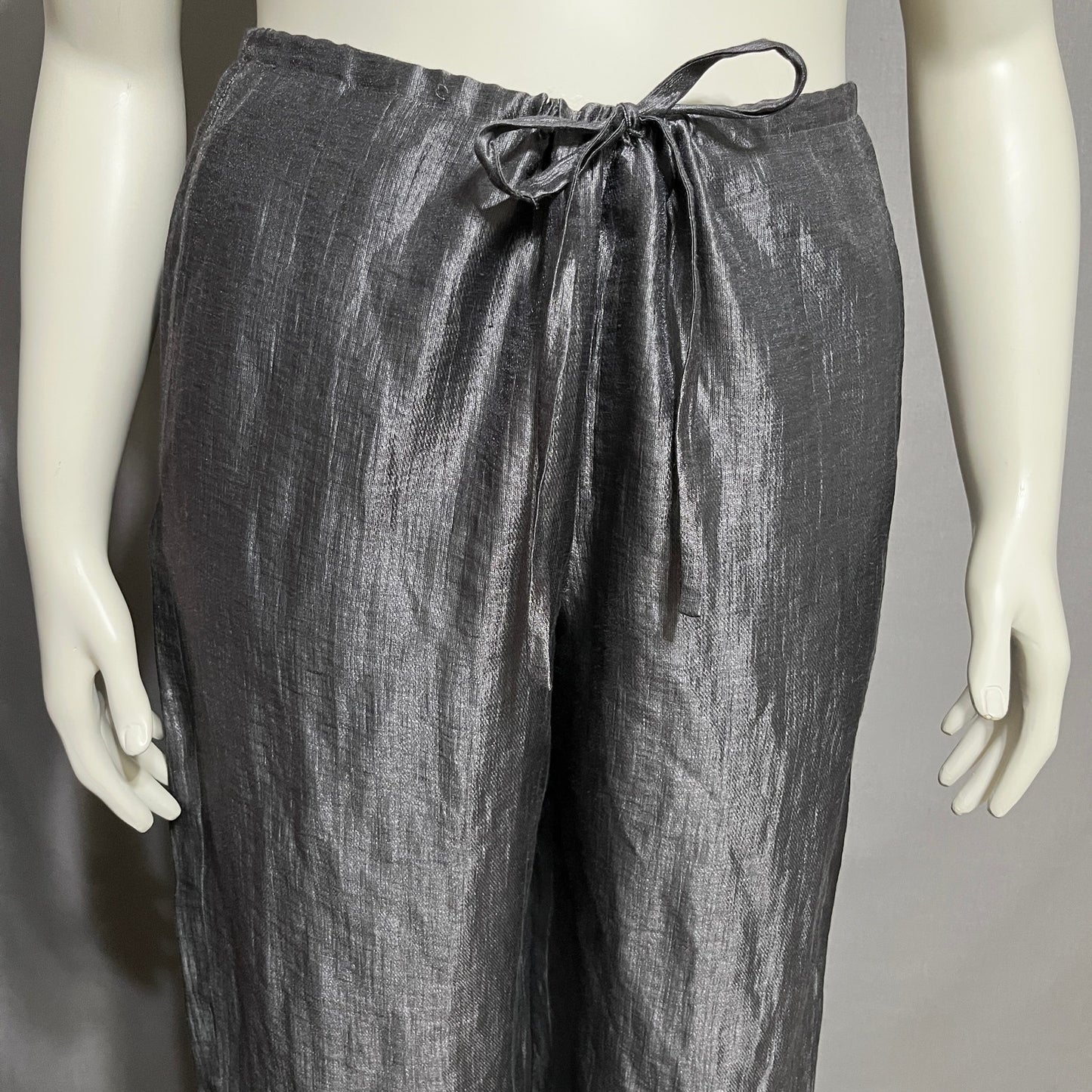 DKNY Women’s Silver Linen Blend Drawsting Casual Pants Sz-Large