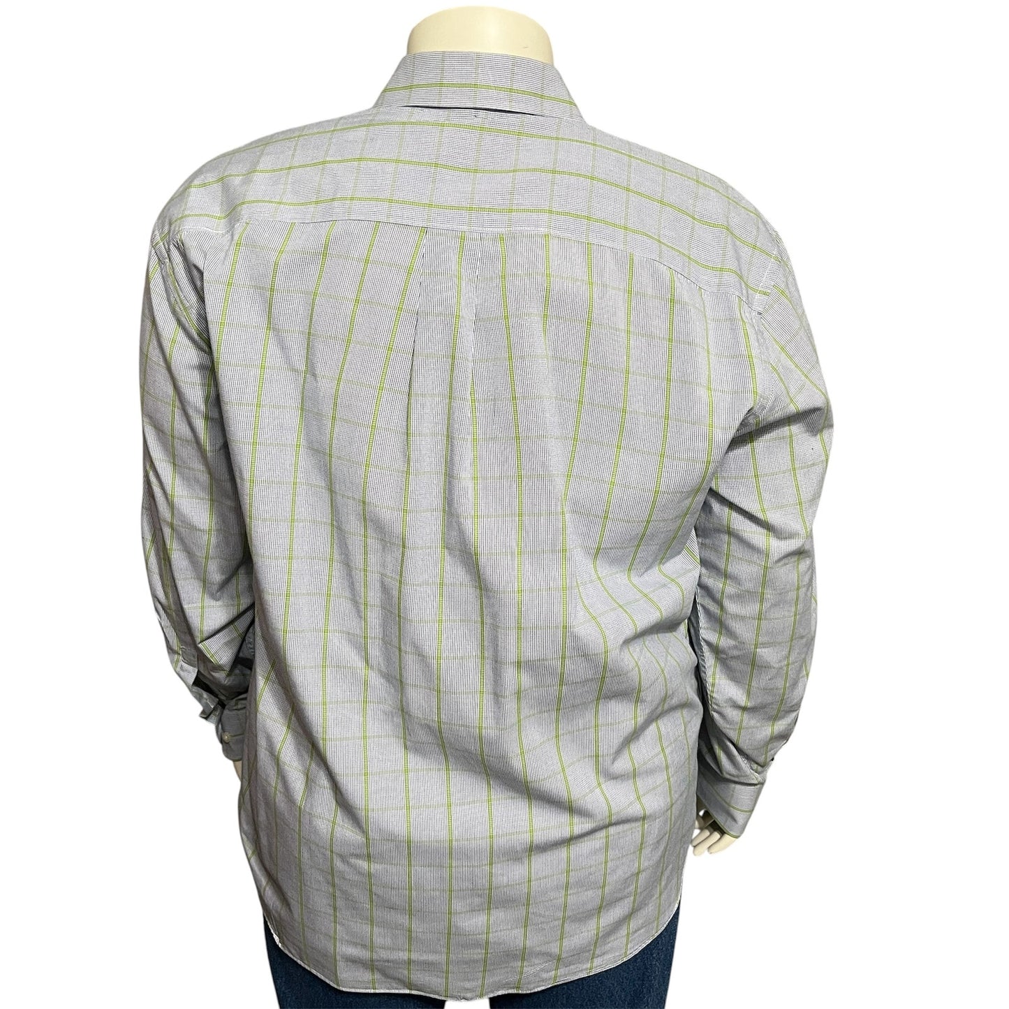 Alan Flusser Men’s XL Window Pane Button Up Blue Green Long Sleeve