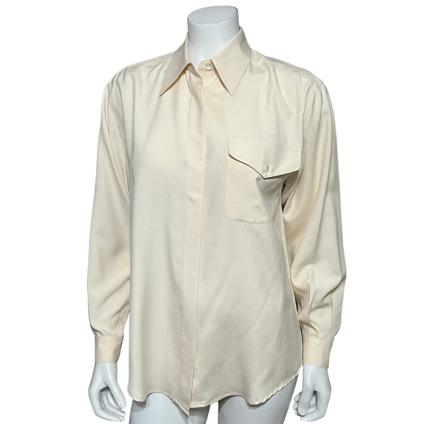 Corbin Collection 100% Silk Cream Button Front Casual Shirt Sz 4