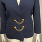Kasper Navy Draped Gold Chain Collarless  Career Blazer Sz-6P