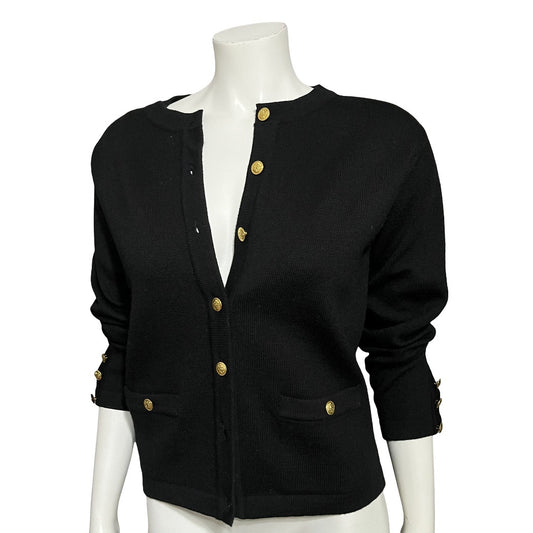 Talbots Black 100% Merino Wool Gold Button Front Cardigan Sz-Small