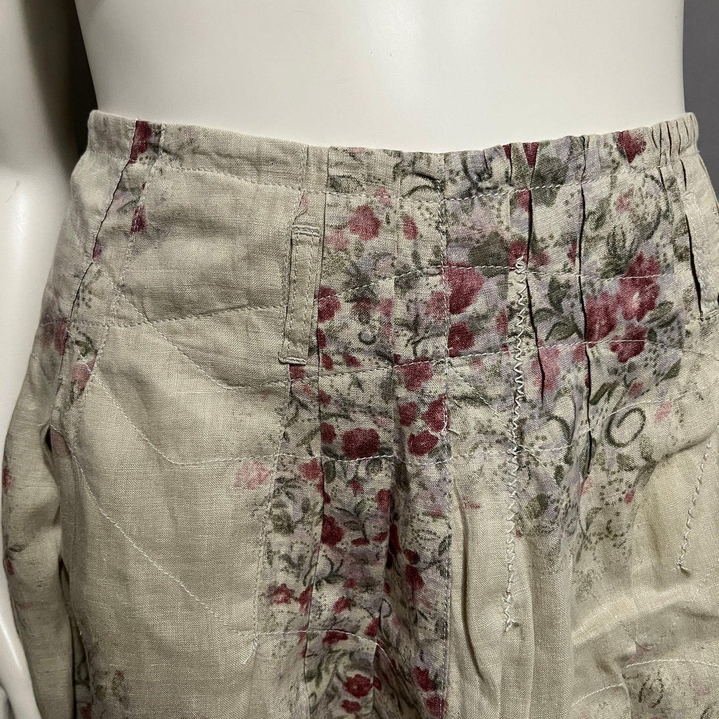 Blue Willis 100% Linen Floral Flare Pleated Skirt Sz-Medium