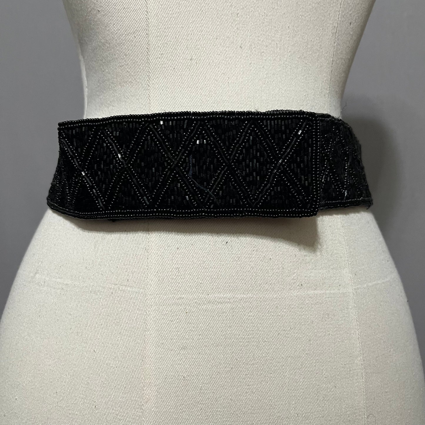 Talbots Black Evening Beaded Wide Velcro Wrap Belt Sz-Medium