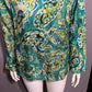 Laura Ashley Green Paisley Print Silk Linen Blend Lightweight Jacket Sz-Large