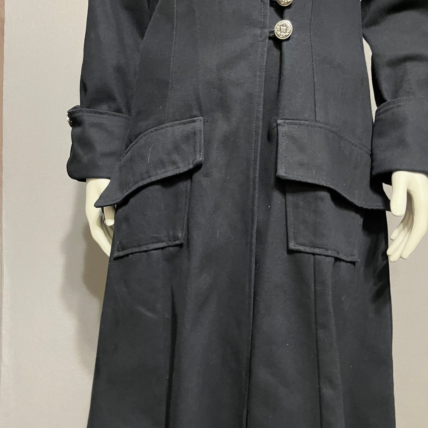 Vintage Black 100% Cotton Denim Longline Duster Jacket Sz-Medium