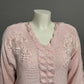 Vintage Angenie Pink Braided V-Neck Floral Applique Sweater Sz-Medium