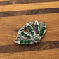 Vintage Silver Toned Green Emerald Fan Brooch