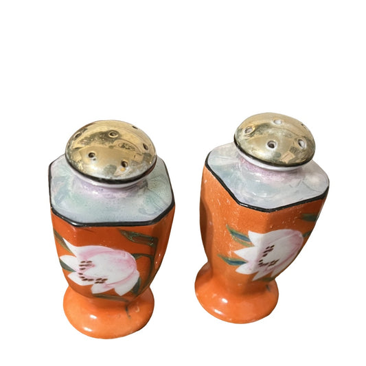 Vintage Japan Orange Floral Salt & Pepper Shakers Set