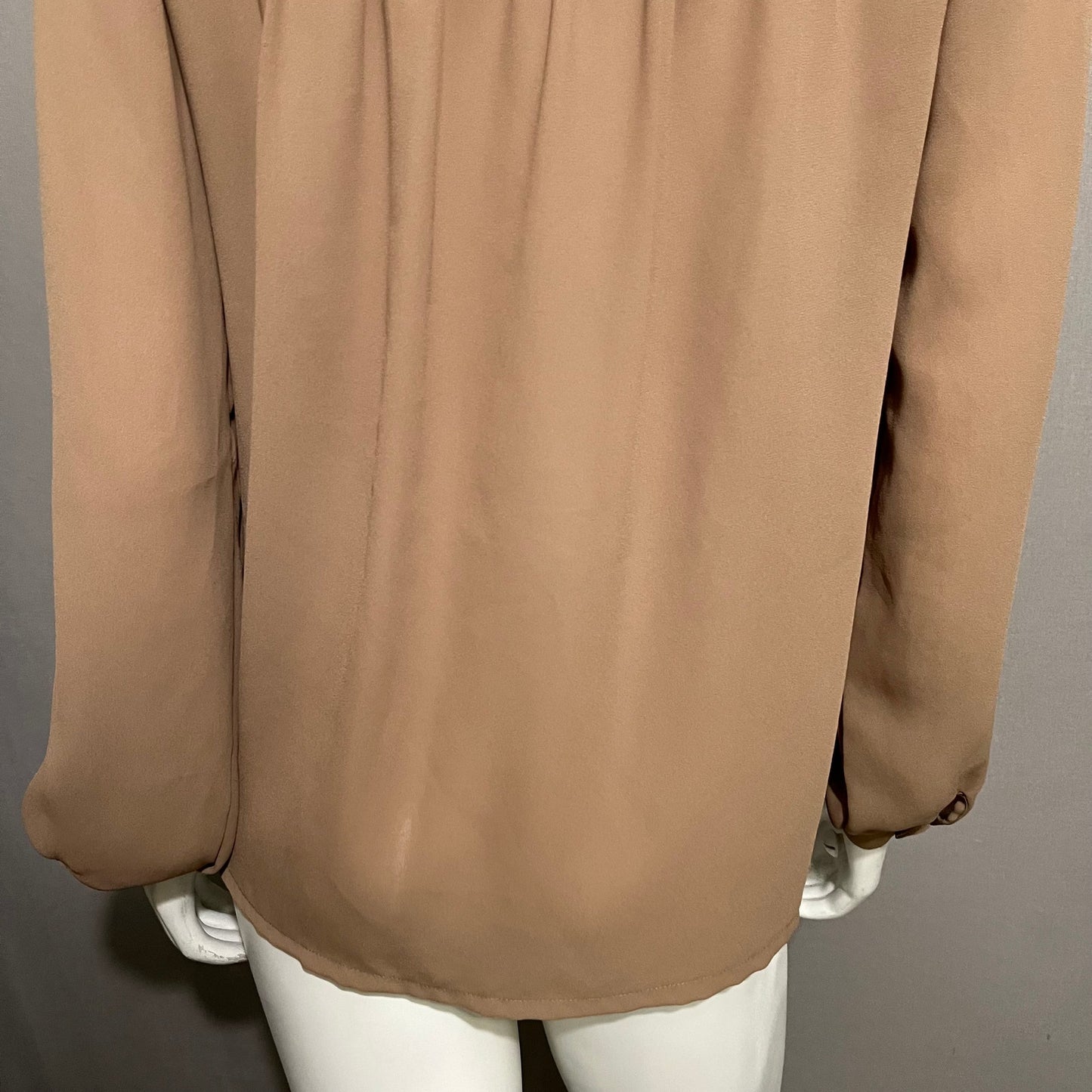 Marshall Fields Brown Chiffon V-Neck Pleated Long Sleeve Blouse Sz-Small