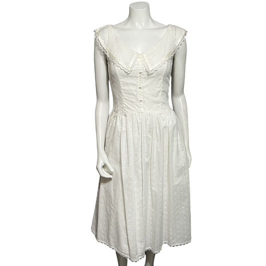 GUNNE SAX Jessica McClintock White Romantic Cottage Core Midi Women’s Dress Sz-7