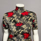 Susan Lawrence Cherry Red Floral Knit Romantic Short Sleeve Top Sz-Medium