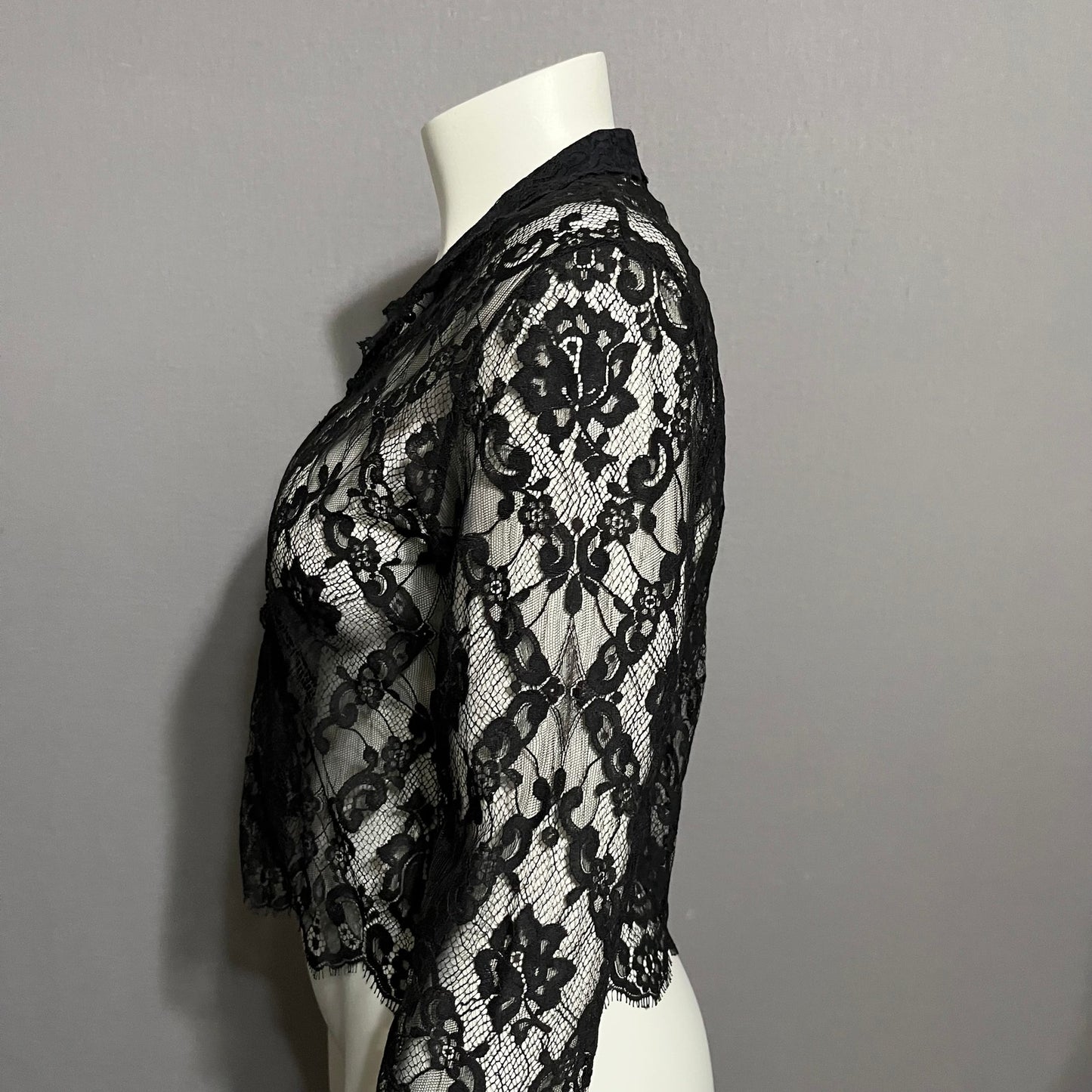 Katherine Harestad Black Allover Lace Collared Blouse Sz-Medium/Large