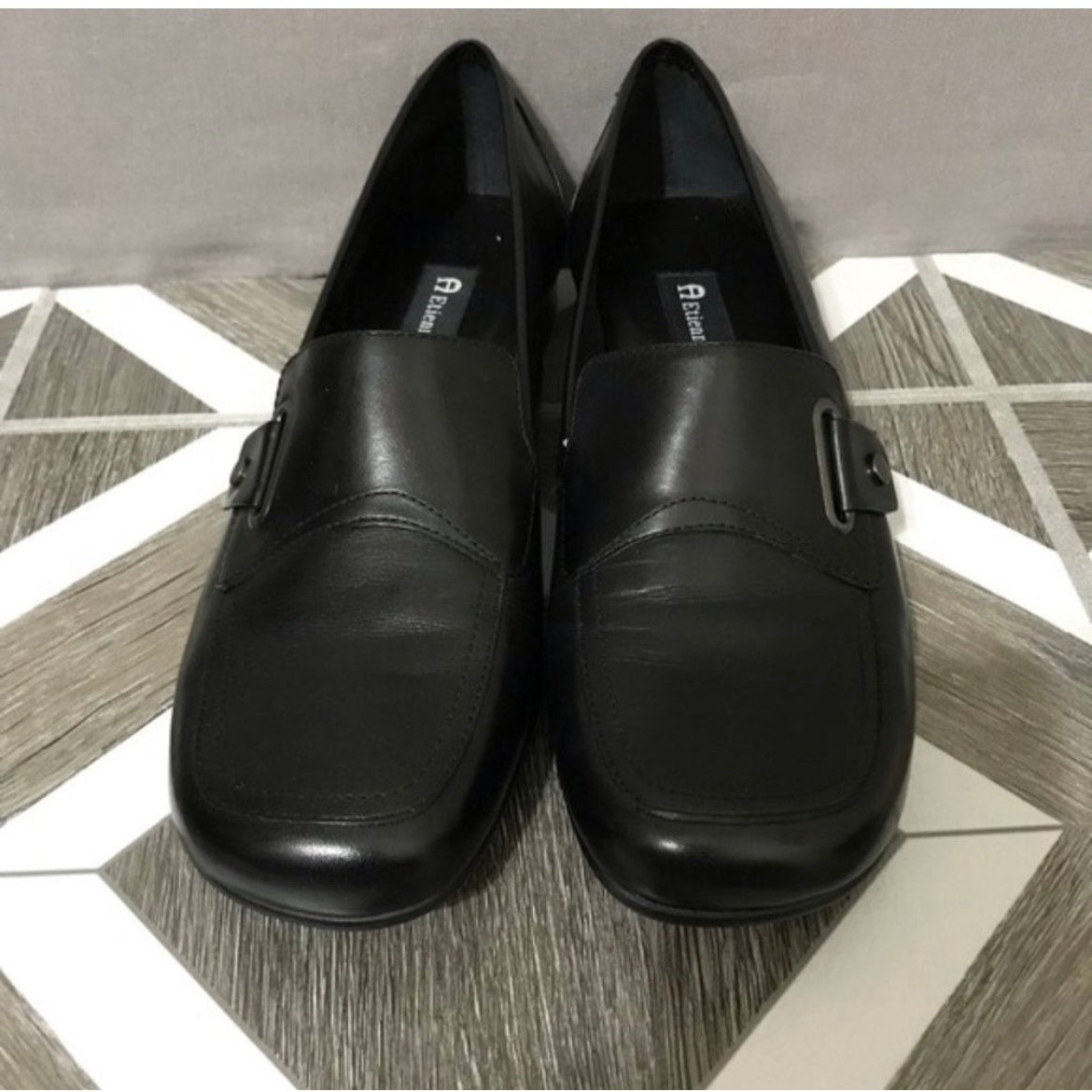 Entente Aigner Black Casual Business Square Toe Loafer Sz-7 1/2 M